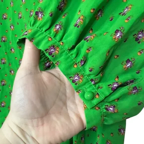 Nasty Gal green Floral Print Cut Out Puff Sleeve Mini Dress Size 8 - Picture 9 of 11